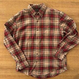 GH Bass Co Mens Large Plaid Button Down Flannel Shirt Long Sleeve Red Khaki